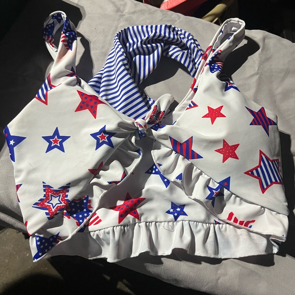 Patriotic Star Print Top  & Striped Bottom bathing suit